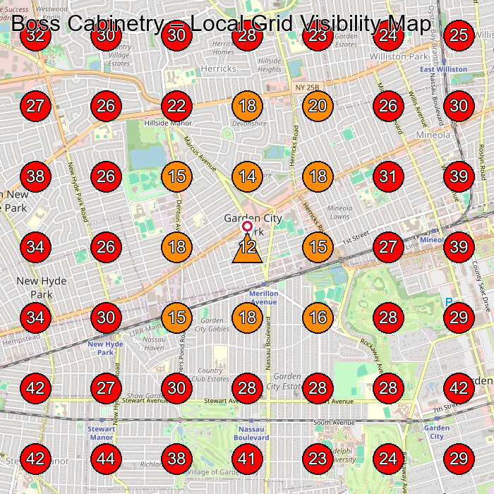 Boss Cabinetry GeoGrid visibility map for Mutfak Yenileme Adegayleri Ya1/4Klenicisi in Williston Park